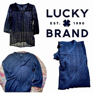 Lucky Brand 🍀 Breezy knit mesh navy top